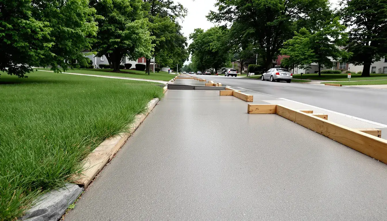 Concrete sidewalk installation in a Kansas City neighborhood